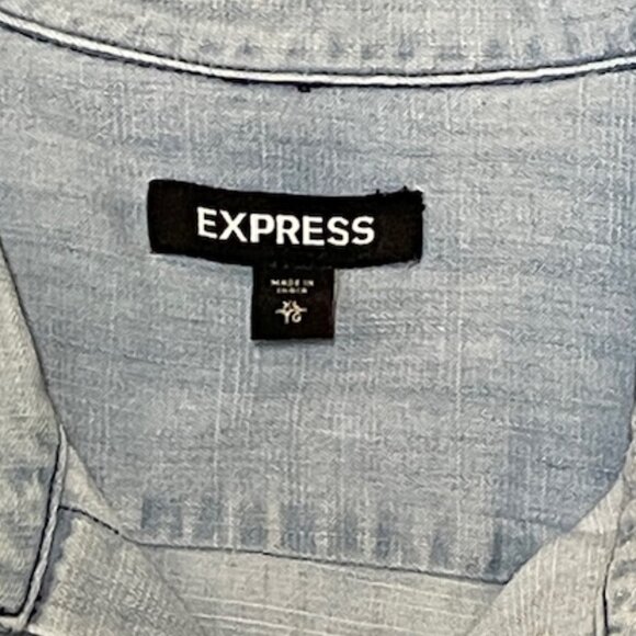 Express Light Blue Distressed Denim Long Sleeve Button Down – XL - Picture 2 of 6